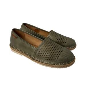 Pikolinos Jerez Shoes Womens Size 6 Green Leather Perforated Loafers Comfort 36